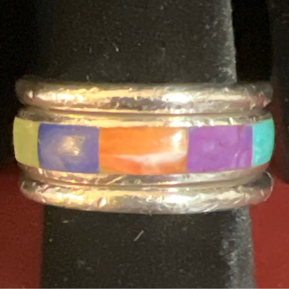 Silpada vintage sterling silver, multi-inlay stackable ring set. Retired.